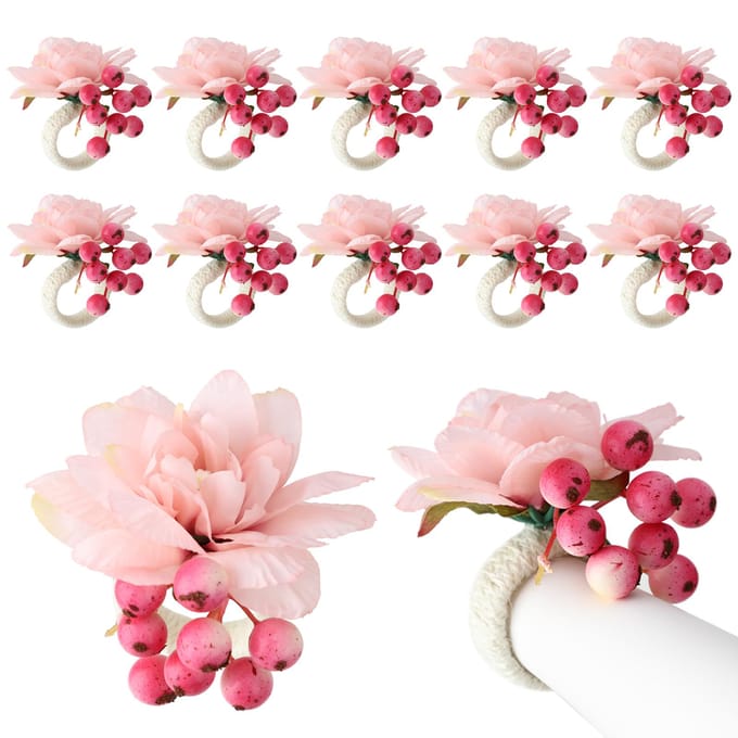 12 Pièces Serviette Fruit Rouge Fleurs Rouges Plus Lisse Robuste Élégant Anneau de Serviette Fleur pour Noël Halloween Type 4 beige