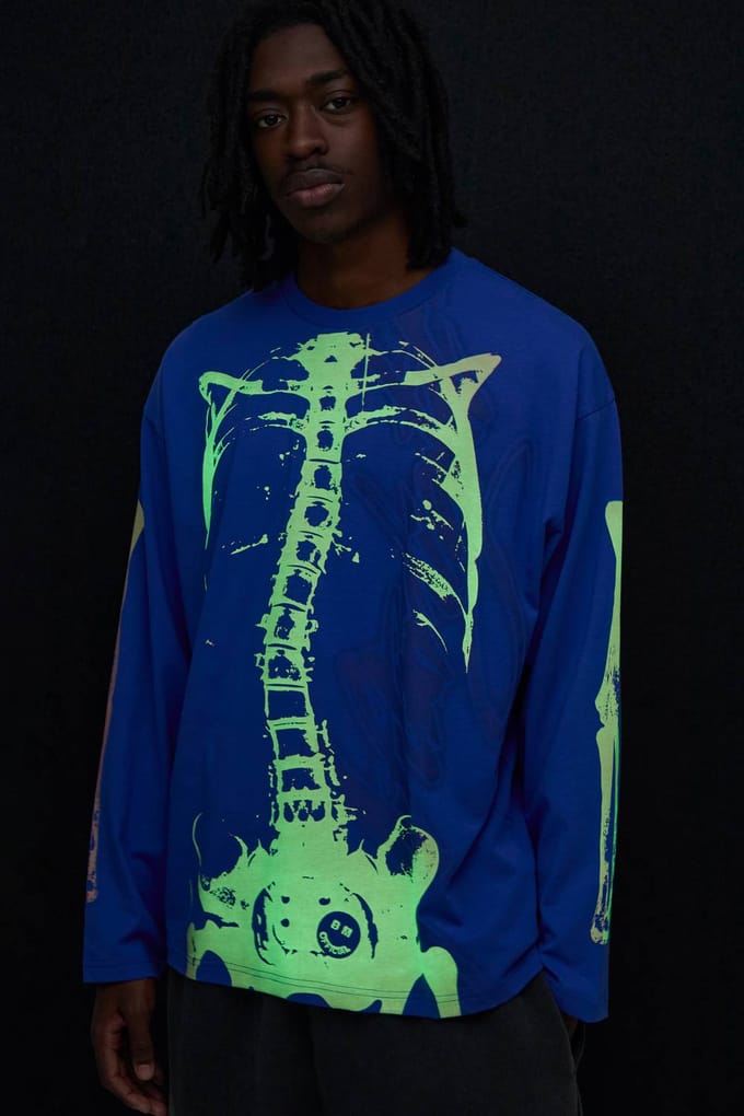 Afterlight Glow In The Dark Printed Long Sleeve T-Shirt | Electric Blue | Size Medium