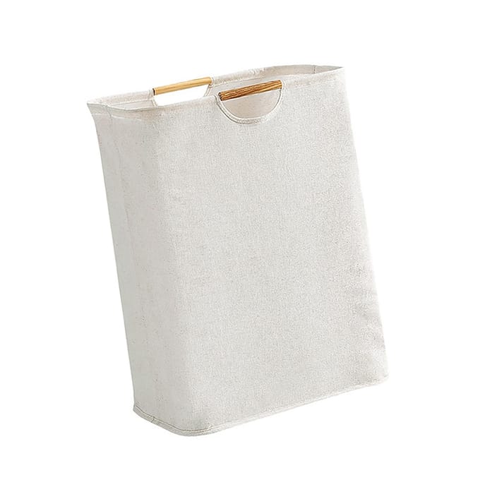 Grote Wasmand Waterdicht Opvouwbare Wasmand met Houten Handvat voor Huishouden Small white