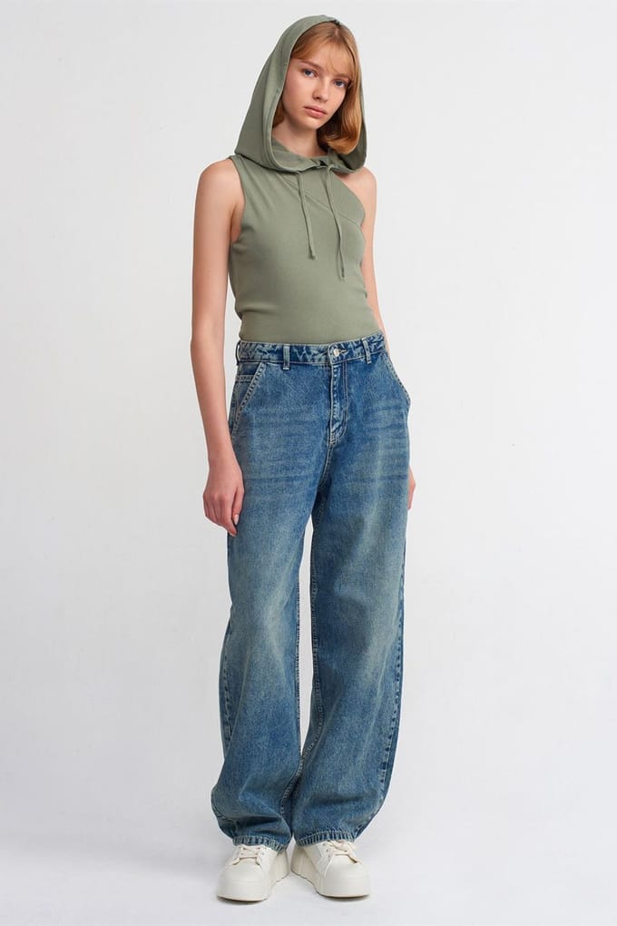 Hoge Taille Wijde Pijpen Katoenen Denim Jeans