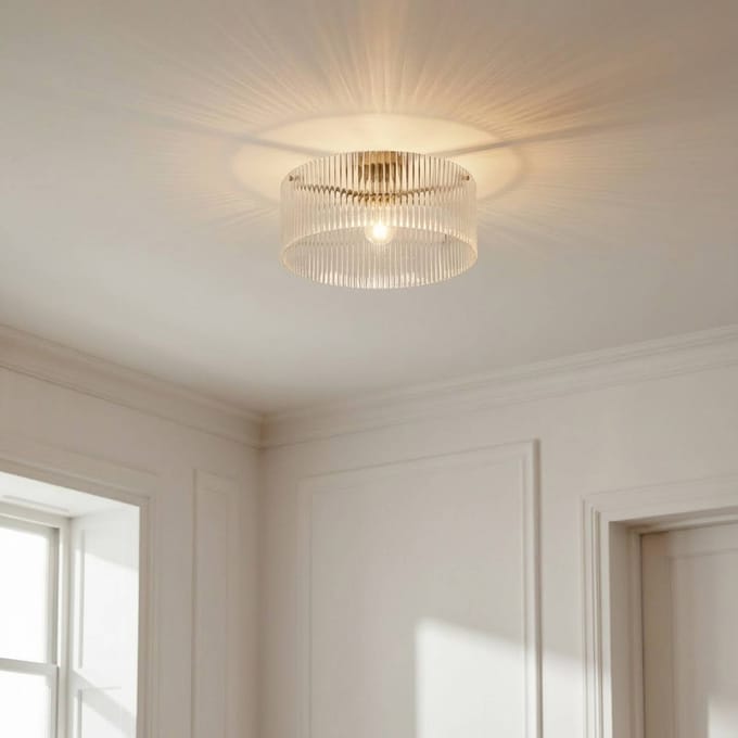 Lucande plafondlamp Meritt, messing/helder, Ø 40 cm, glas