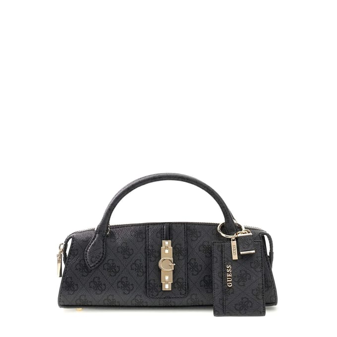 GUESS handtas schoudertas Yvonne Logo Mini Satchel Coal Logo donkergrijs