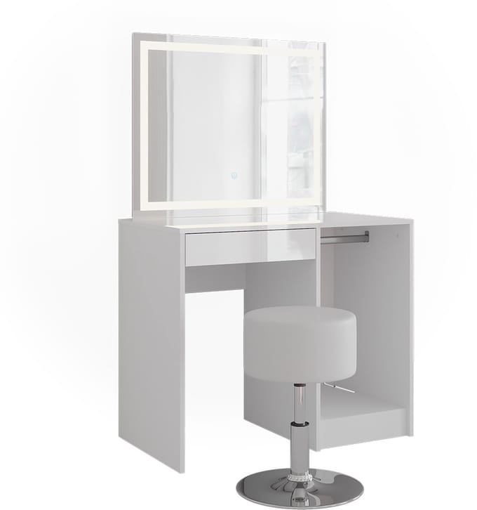 Vicco Kaptafel set met kruk Sherry, Wit/Wit Hoogglans, 89.8 cm met LED-spiegel en kruk