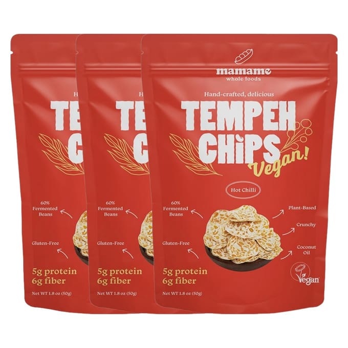 Mamame Tempeh Chips Pittige Chili Knapperige Hartige Snack 50g x 3 Pak brown