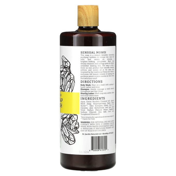 Dr. Jacobs Naturals, Gel douche au savon noir botanique africain, Monoï sensuel, 940 ml (946ml) black