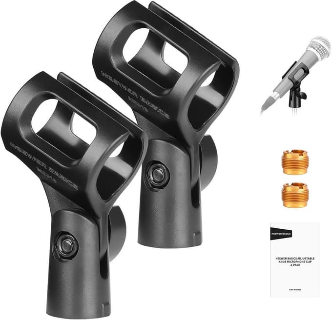 2 Stuks Verstelbare Microfoonclip Houders met 3/8 naar 5/8 Inch Schroefadapters voor Handheld Microfoons