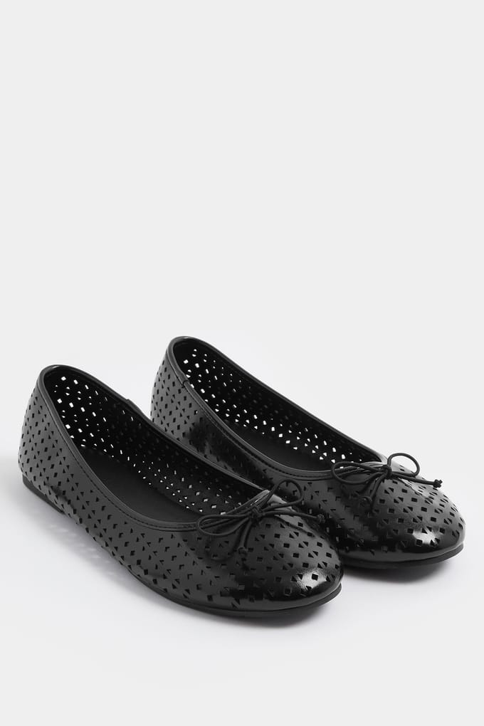Yours Zwarte Faux Leren Cutout Balletpumps In Wijdte Esize 42E