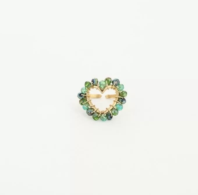Michelle Bijou, ring, goud, kralen, Green, hart, stainless steel