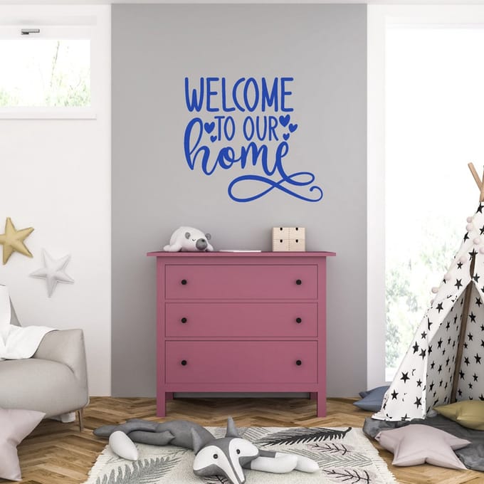Muursticker - Welcome To our Home - 58 x 64 - Blauw