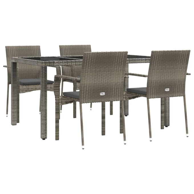 vidaXL - 5-delige - Tuinset - met - kussens - poly - rattan - grijs