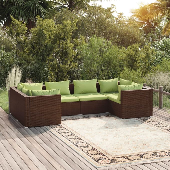 vidaXL - 6-delige - Loungeset - met - kussens - poly - rattan - bruin