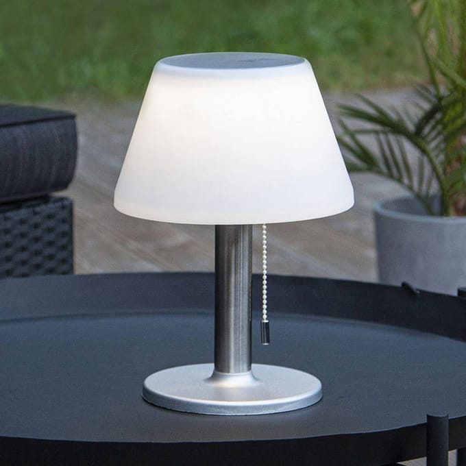 Solar LED tafellamp - Lamp met zonnepaneel - Ledlamp dimbaar - Zilver