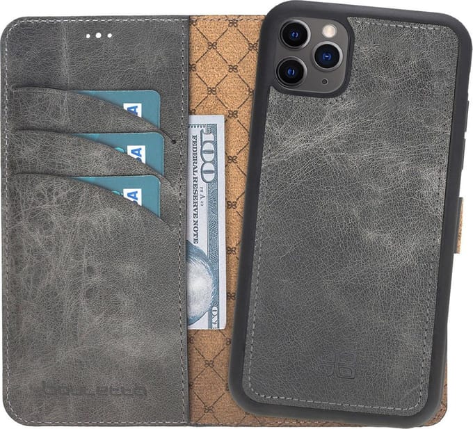 Bouletta iPhone 11 Pro Max compatibel leren uitneembare hoesje - Marble Grey