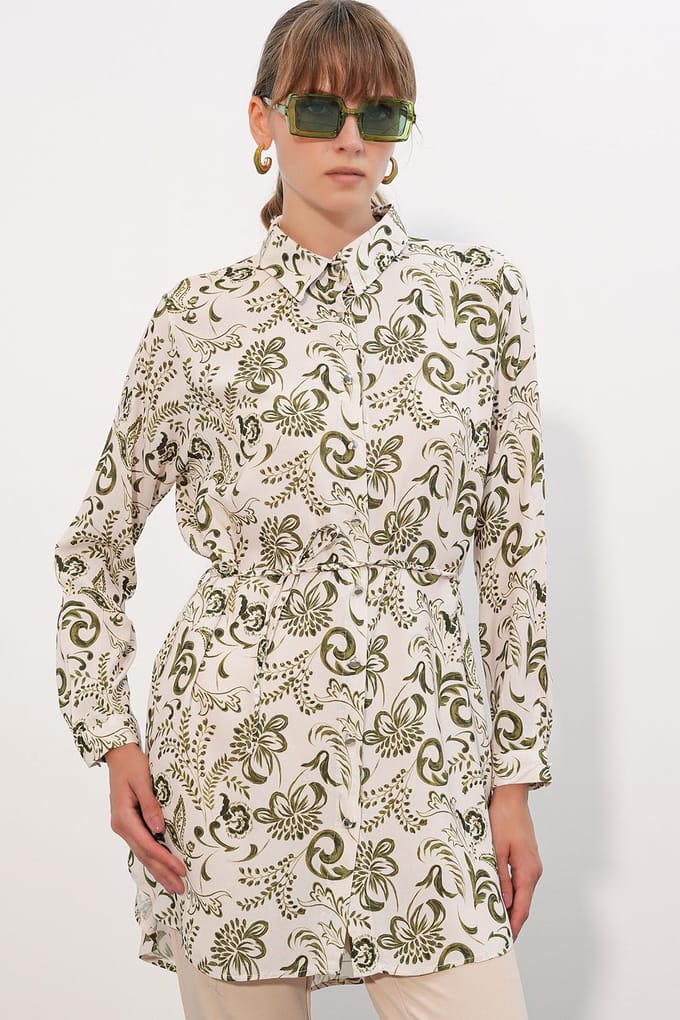 Bloemen Viscose Crepe Gehakte Lange Shirt
