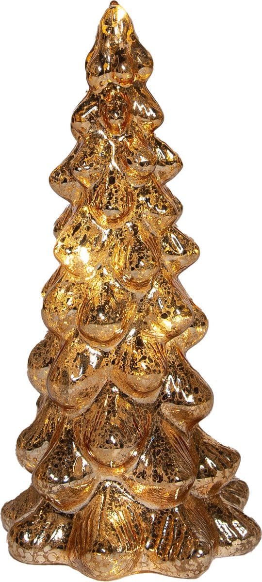 Anna's Collection Kerstboom beeldje - goud - met LED licht - H20 cm - glas - decoratie