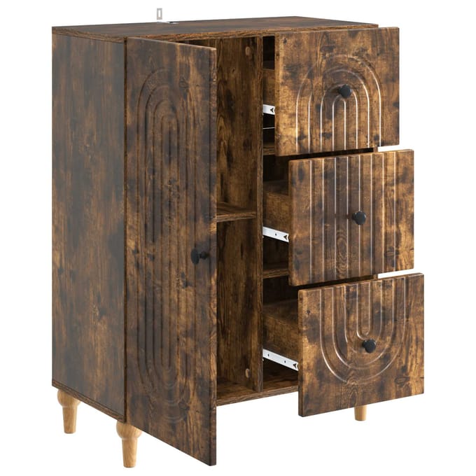 vidaXL - Dressoir - Gerookt - eiken - 66 - x - 34,5 - x - 90 - cm - Bewerkt - hout