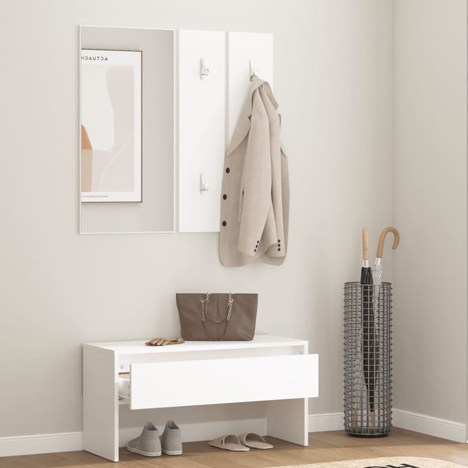 vidaXL - Garderobe - set - bewerkt - hout - wit