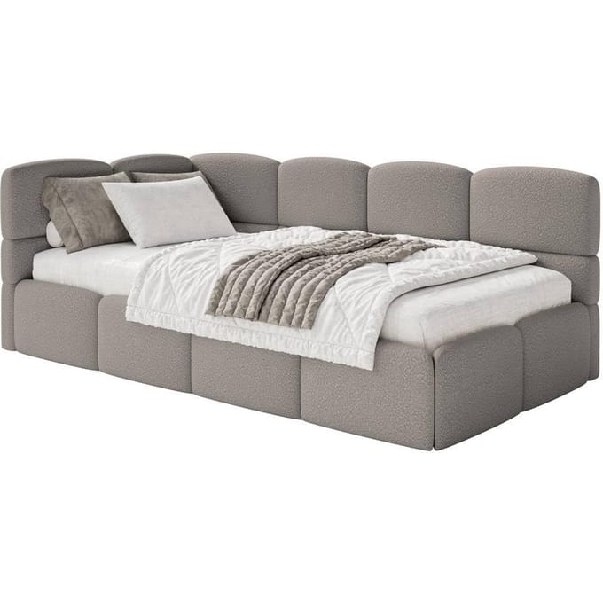 Jeugdbed Chloe links bouclé 90x200 met opbergruimte | NADUVI Collection