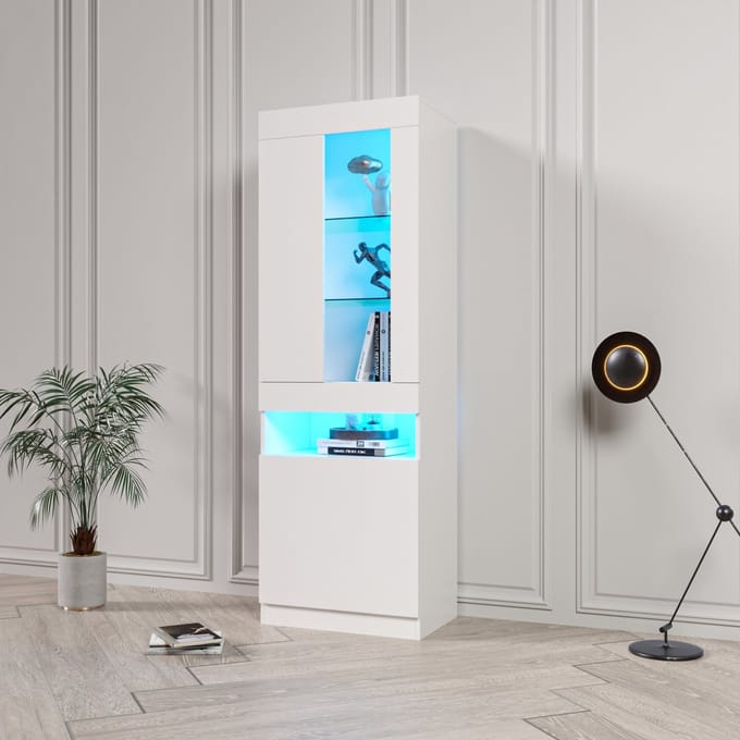 Sweiko Vitrinekast - LED-verlichting - Bluetooth smartbediening - Glasplank - Wit