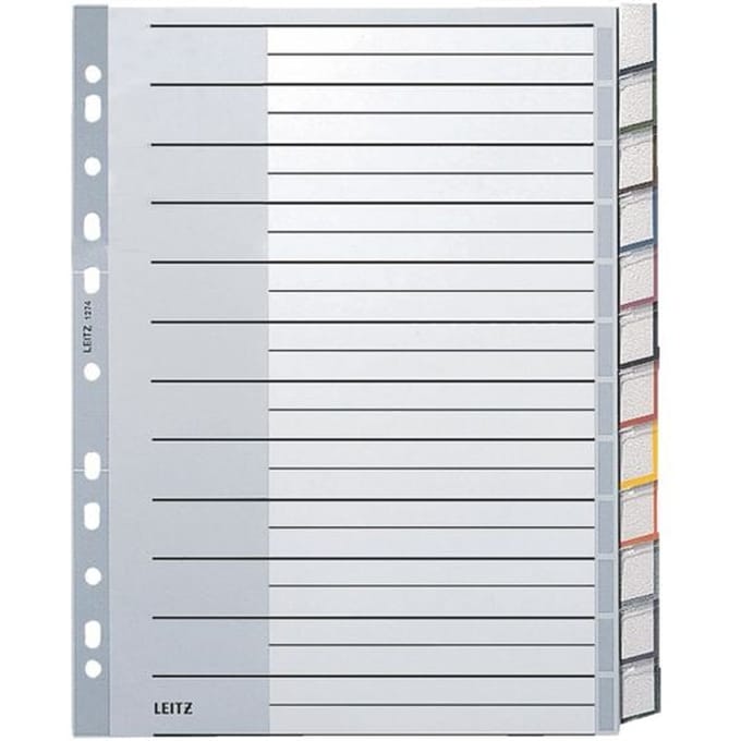 Leitz Venstertabbladen grijs kunststof 11 rings, A4, 12 venstertabs (set 12 vel)