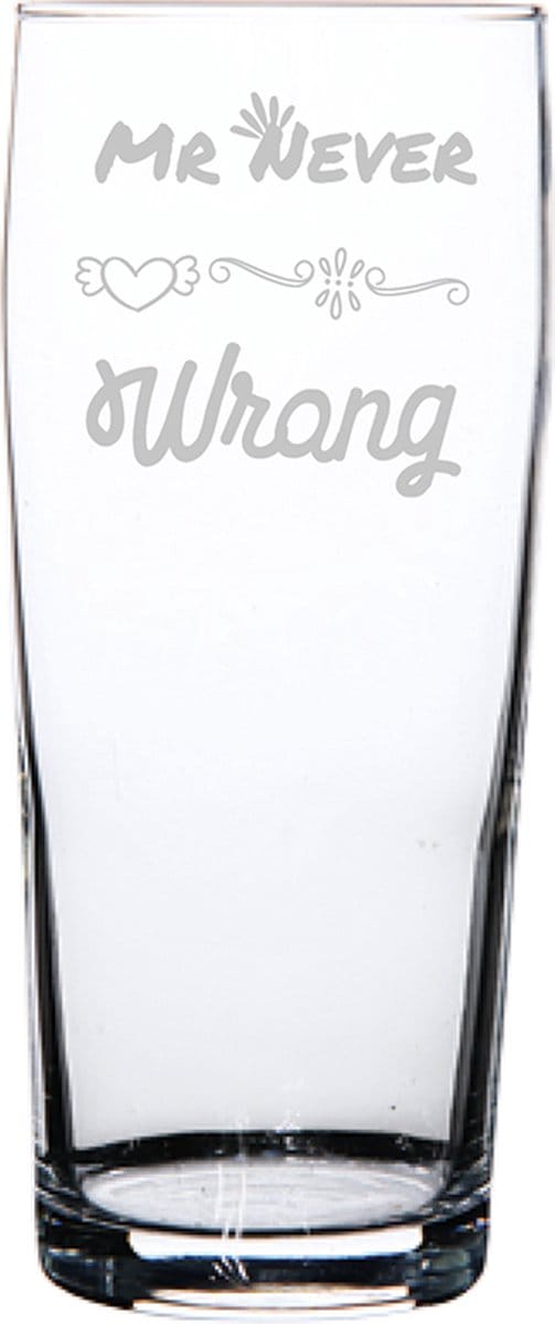 Gegraveerde bierfluitje 19cl Mr. Never wrong