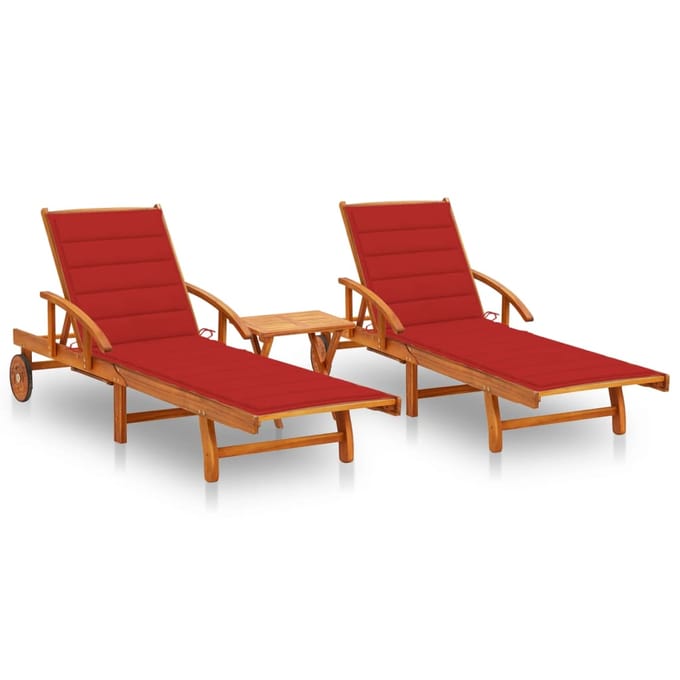 vidaXL - Ligstoelen - 2 - st - met - tafel - en - kussens - massief - acaciahout