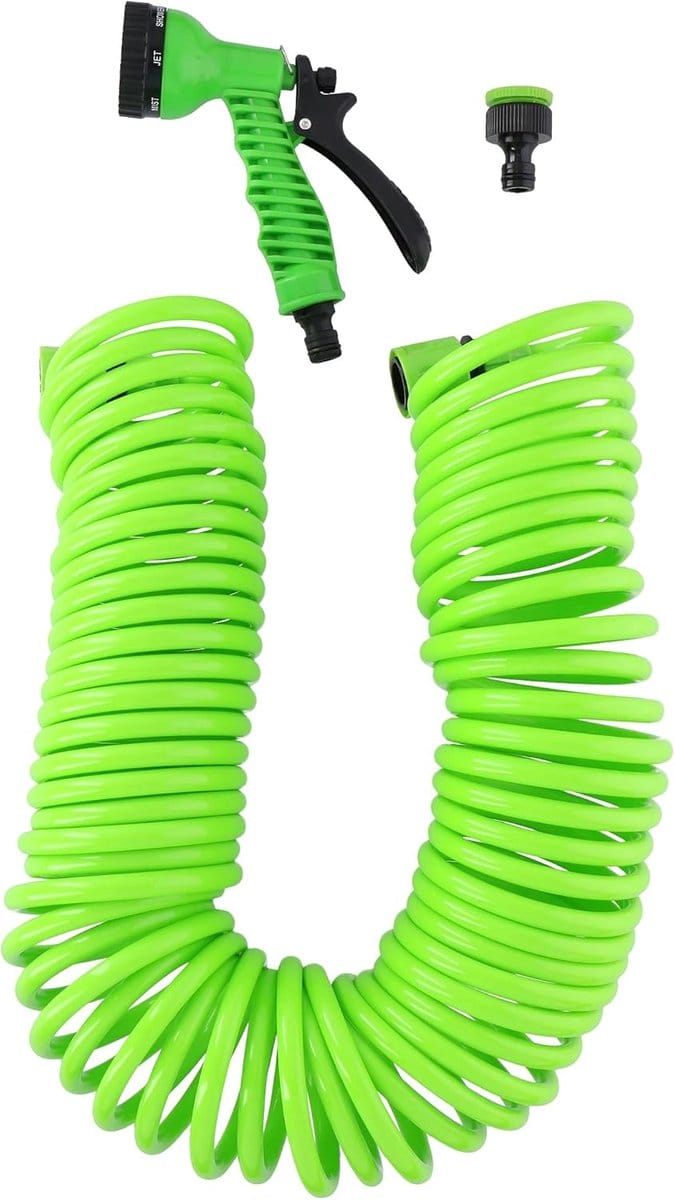 Tuinslang Set - Spiraalslang - Tuin Besproeien - Inclusief Sproeier - 15 Meter - Groen