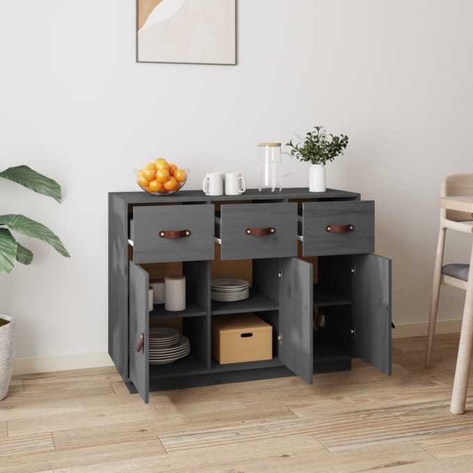 vidaXL - Dressoir - 100x40x75 - cm - massief - grenenhout - grijs