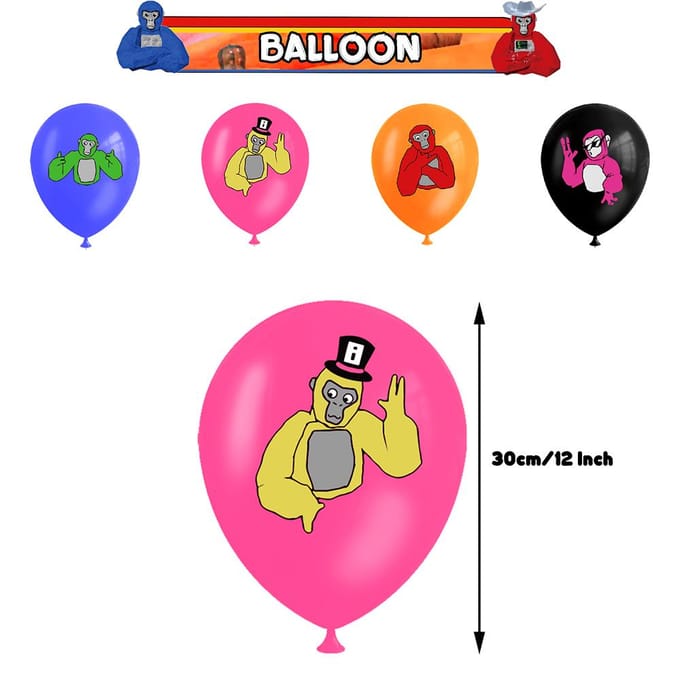 Gorilla Tag VR Game Thema Feestartikelen Inclusief Banner Cake Topper Ballonnen white