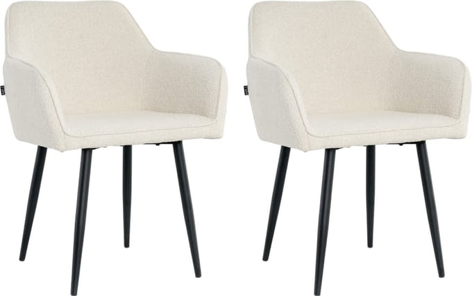 Lina® Diamond Eetkamerstoel - Creme - Set van 2 - Boucle