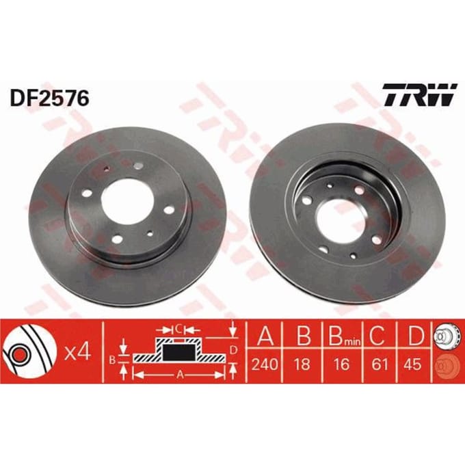 Remschijf TRW DF2576 voorkant, geventileerd, sterk gecarboniseerd, 1 Stuk
