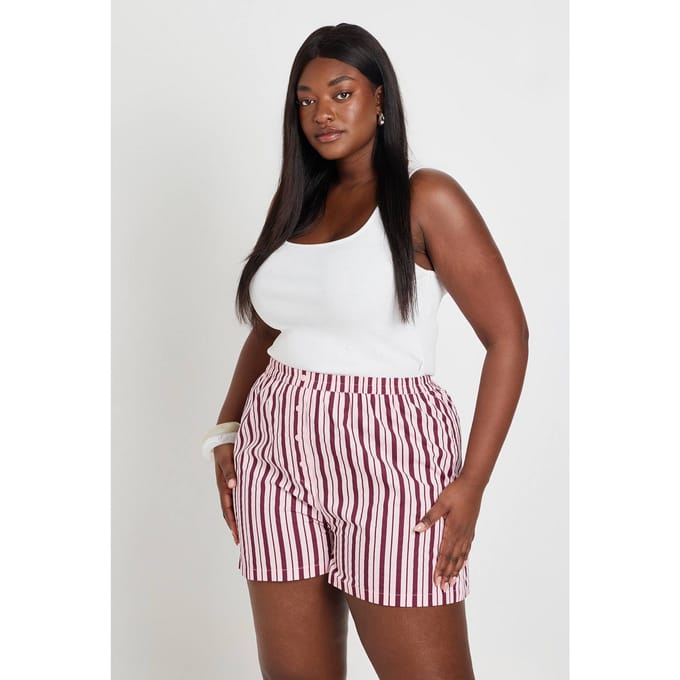 boohoo Dames Plus Gestreepte Poplin Henley Short | Roze | Maat: 44