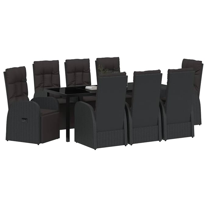vidaXL - Tuin - Eettafel - Set - 9 - st - Zwart - poly - rattan