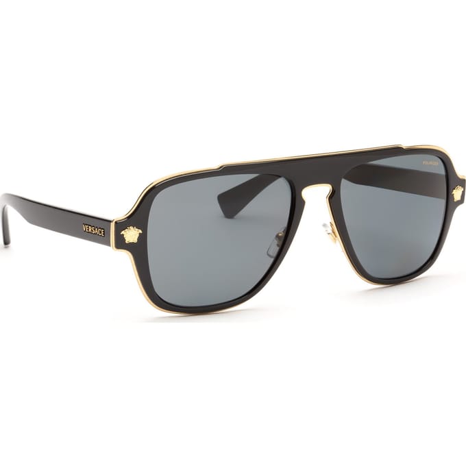 Versace Aviator Heren Zwarte Grijze Polaroid Zonnebril
