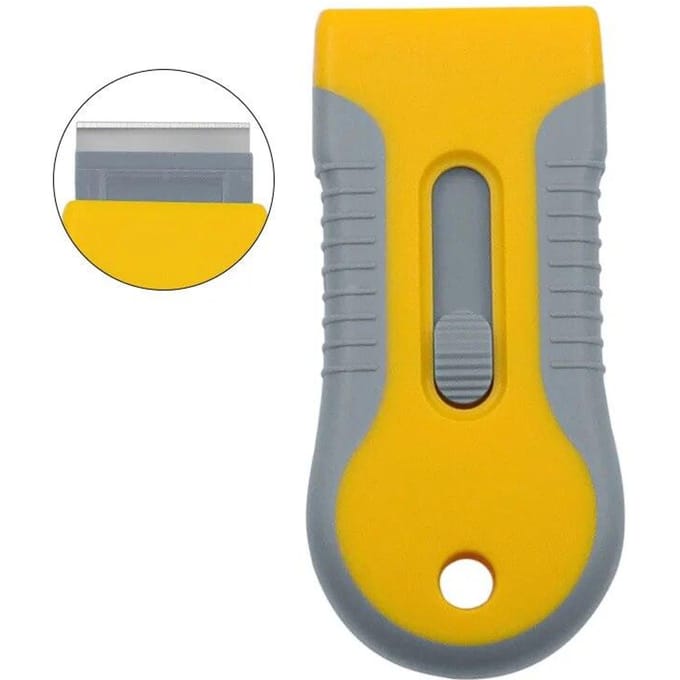 Grattoir à lame de rasoir en plastique rétractable pour vitres, autocollants pour pare-brise, pour plaques de cuisson, fenêtres, métal, vinyle, colle pour voiture grise/jaune