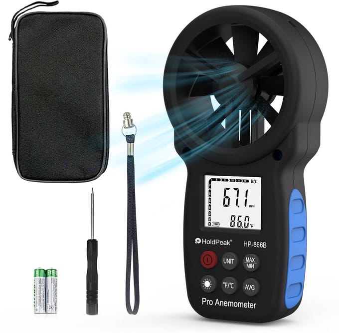 Digitale Anemometer voor Wind Snelheid, Temperatuur en meer - Draagbare Windmeter met LCD Achtergrondverlichting