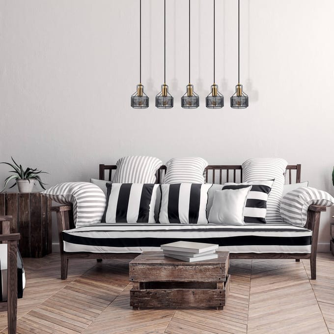 Näve Hanglamp Foro, 5-lamps, zwart/goud
