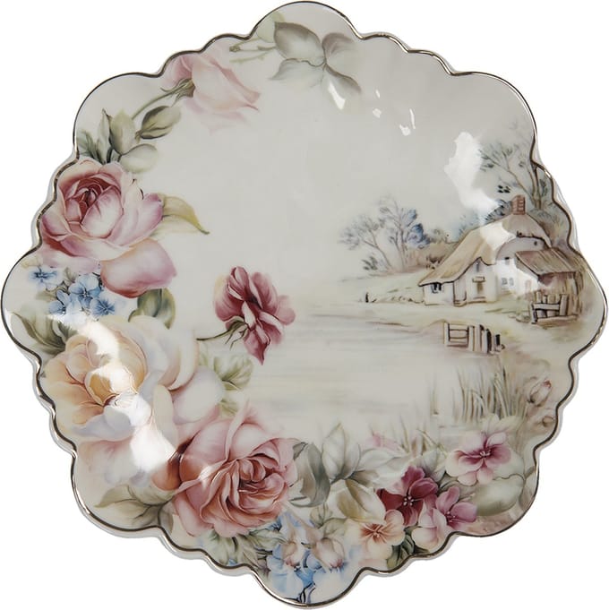 Clayre & Eef Ontbijtbord Ø 19 cm Wit Porselein Bloemen