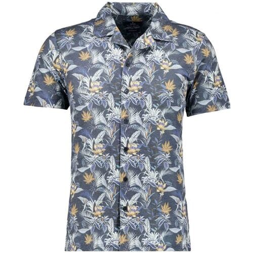 Ragman Overhemd Soft Knit Multi Leaves Floral Pattern Blauw-Multi / male