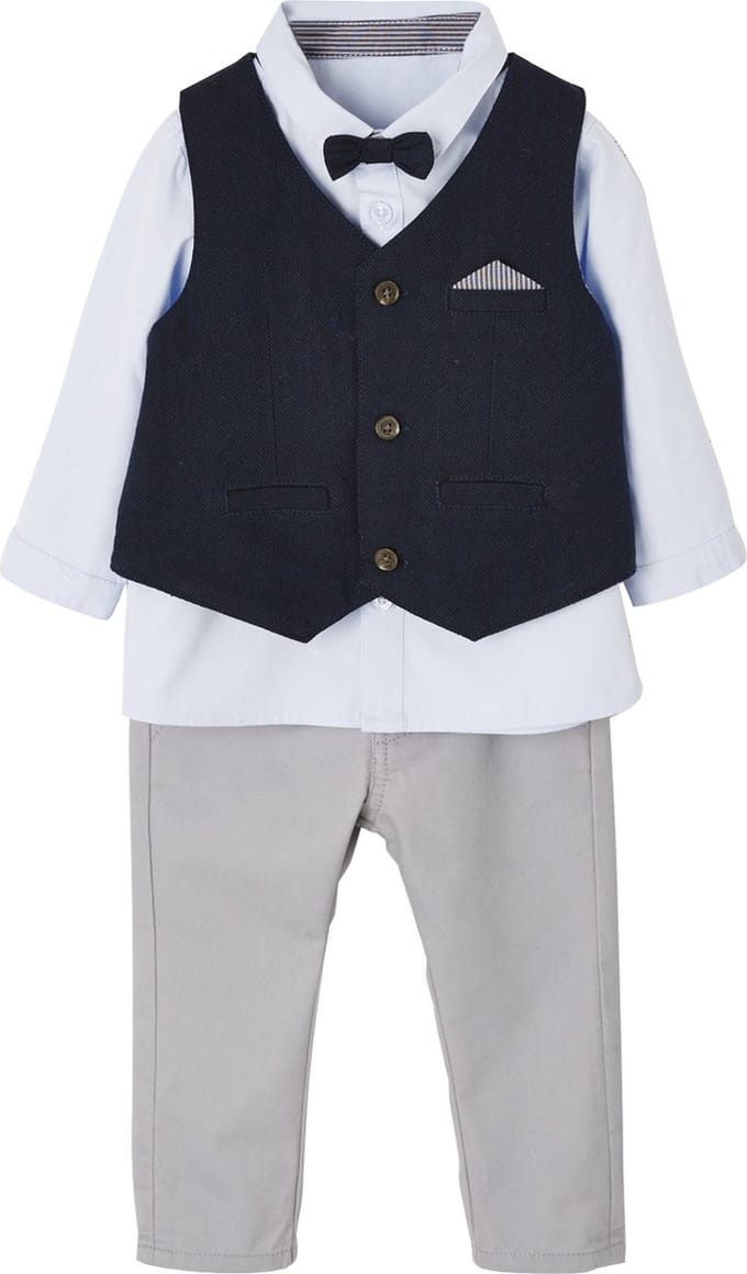 Vertbaudet Feestelijke set jongensbaby vest + overhemd + vlinderdas + broek