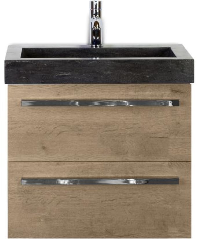 Seville Badmeubelset 60 cm - Natuur Eiken - Wastafel Hardsteen Wit Lucca