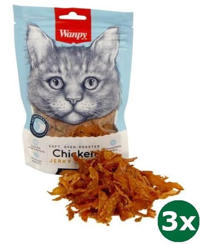 Wanpy zachte ovengeroosterde kip jerky reepjes 3x 80 gr