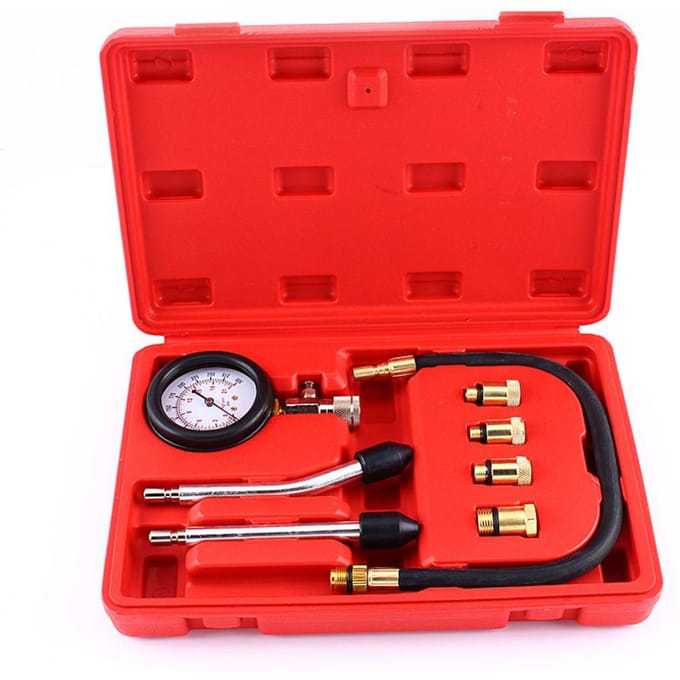 Benzinemotorcompressietester testmeter kit auto motor garage gereedschapskoffer red
