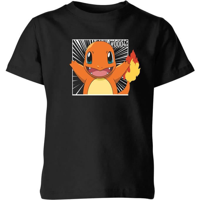 Pokémon Pokédex Charmander #0004 Kids' T-Shirt - Black - 122/128 (7-8 jaar)