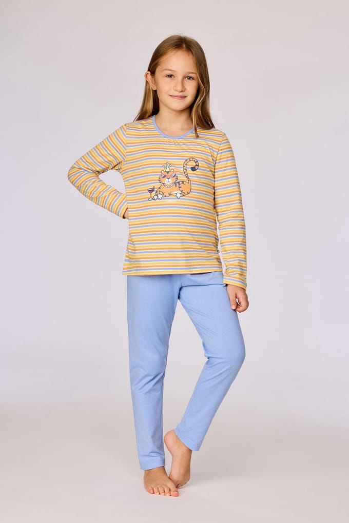 Woody - Meisjes-Dames pyjama - Geel gestreept - 2 jaar