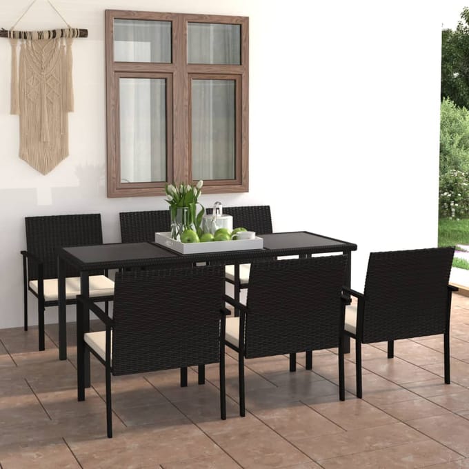 vidaXL - 7-delige - Tuinset - poly - rattan - zwart