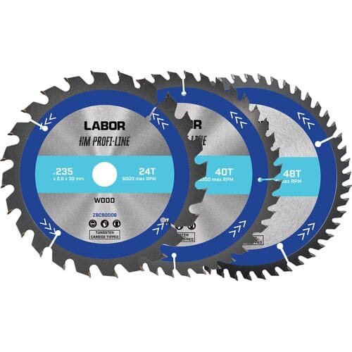 Labor HM cirkelzaagblad hout 235x30x2,6mm - 24,40,48T (3 Stuks)