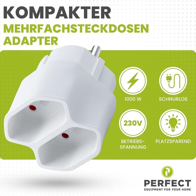 10x Tweevoudige Stekkeradapter - Stroomverdeler met 2 Geaarde Contactdozen (Wit)