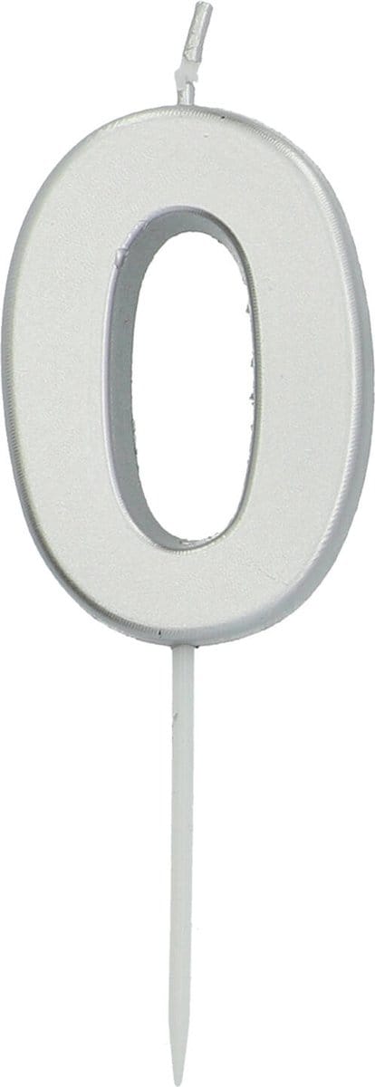 Folat - Kaars cijfer 0 zilverkleurig 5 cm