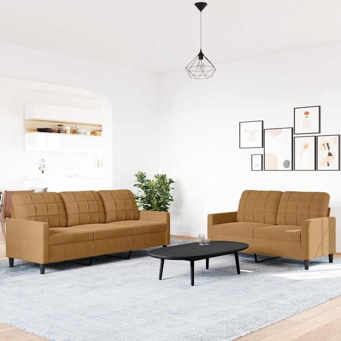 vidaXL - 2-delige - Loungeset - met - kussens - fluweel - bruin